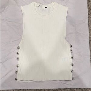 Zara Terez White Tank Top with Silver Buttons